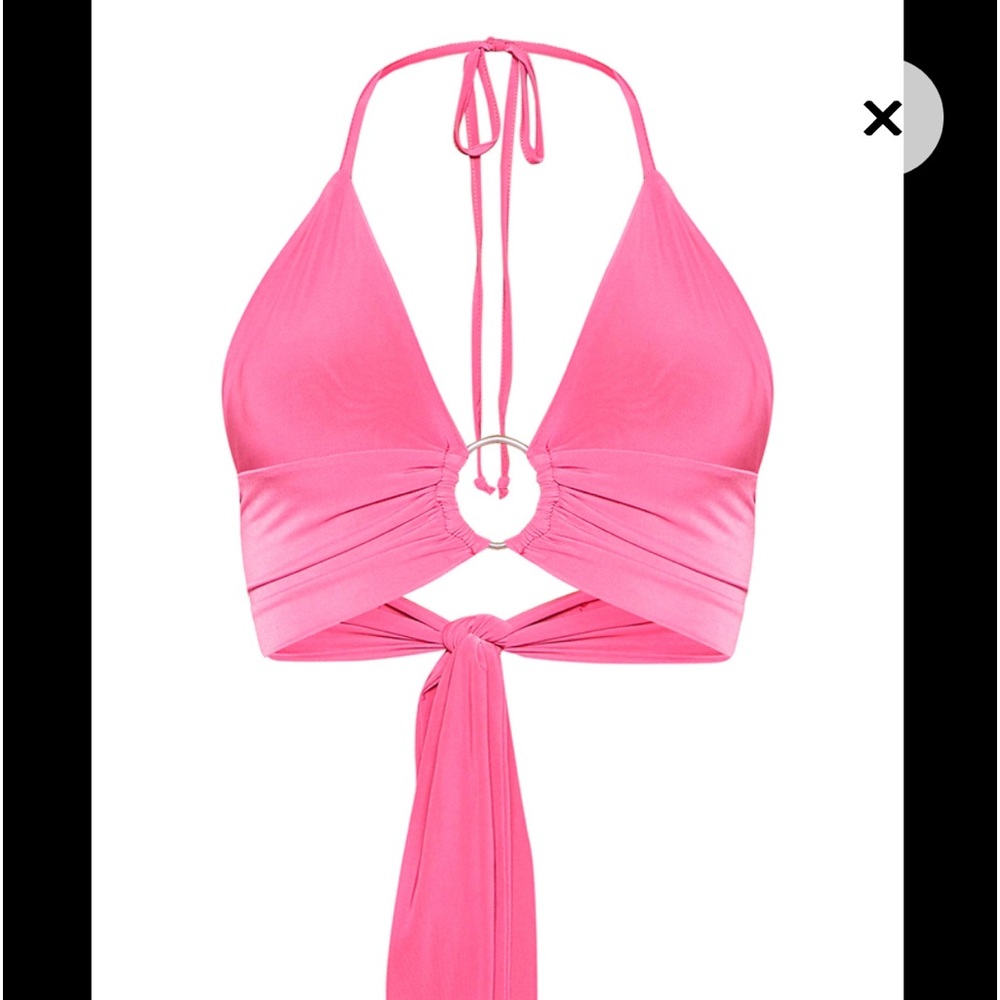Pretty Little Thing Women NWT Hot Pink Plunge Ring Detail Bralet Size 6